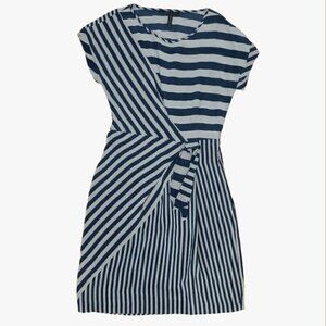 BCBGMAXAZRIA 100% silk stripes navy and taupe mini dress